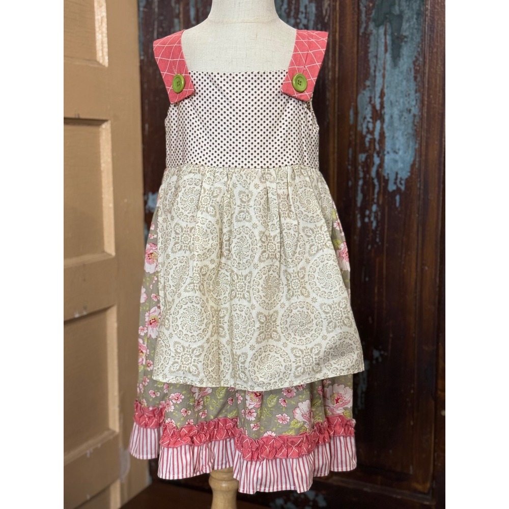 Persnickety Girls Mixed Print Floral Polka Dot Ruffle Dress Size 5 Years NWT